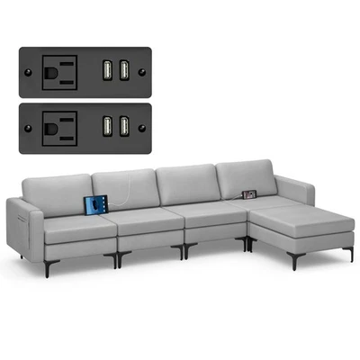 Modular L-shaped Sectional Sofa w/ Reversible Chaise & 4 USB Ports Light Grey - Image 1 of 4