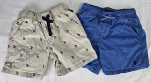 Lot of 2 Pairs U.S. Polo Boys Sz M (8) Shorts Blue Beige Logo Pull On School - Picture 1 of 14