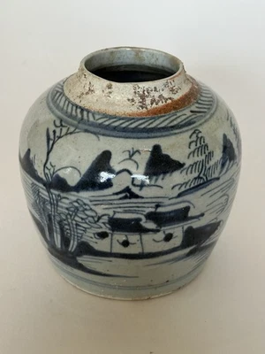 Jarrón de jengibre comercio de porcelana de la dinastía Qing de 1700 para paisaje exportación Foto 1 de 4