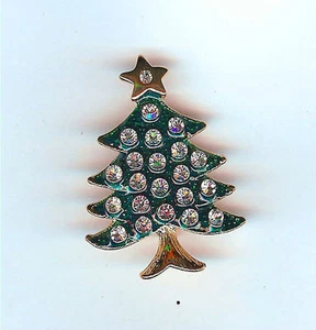 Crystal GoldtoneChristmas Tree Brooch/Pin - Picture 1 of 1