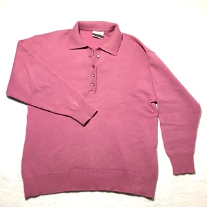 David Keys Vintage Retro Pink Collared Button V Neck knit jumper ladies Size 18 - Picture 1 of 9