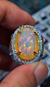 Natural Fire Opal Gemstone 22k Yellow Gold Men's Ring #577