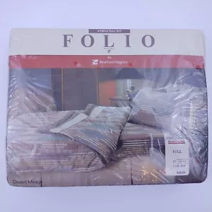 VTG Montgomery Ward Double Full Sheet Set Tan/Blue Stripes Flat Fitted & 2 cases - Picture 1 of 7