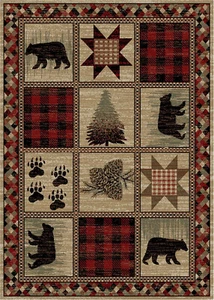 8x10 Cabin Bear Paw Pine Cone Pine Rustic Lodge Area Rug - Picture 1 of 3