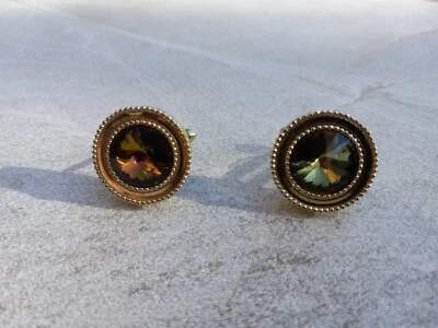 Rivoli Brilliant Crystal Gold Cufflinks 1960s MCM Mad Men - Image 1 of 4