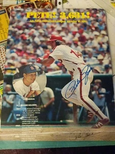 Mini póster firmado por Pete Rose 3631 Hit Record Philadelphia Phillies - Imagen 1 de 1