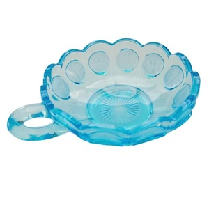 Vintage Fostoria Blue Coin Glass Nappy Dish One Handle Fluoresces Read Desc - Picture 1 of 9