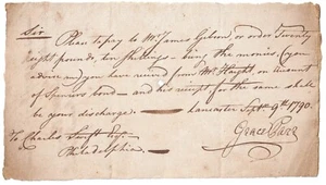 RARE American Document - 1790 Signed Grace Parr - Philadelphia - cookbook relat - Picture 1 of 2