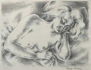 Frede Vidar - Schlafender Akt 1952 - signierte Lithographie - assoziierte amerikanische Künstler - Bild 1 von 5