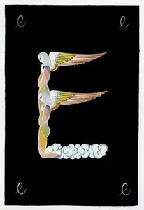 Impresión del alfabeto Erte ángeles "E", arte de diseño de moda Art Deco, 1978 Dover Pub NY - Imagen 1 de 3