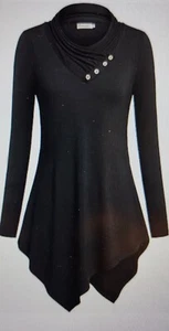 Ouncuty Women Large Black Long Sleeve Top Shirt Cowl Neck - Picture 1 of 4