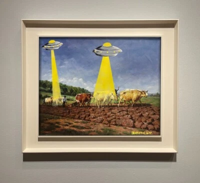 Pintura BANKSY - Pintura parodia vacas secuestradoras de ovnis Foto 1 de 4