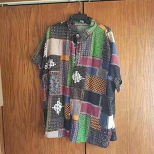 QZH.DUAO Men 70s Disco Linen Shirts Floral Vintage Short Sleeve Size2XL PreLoved - Picture 1 of 8
