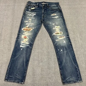 Polo Ralph Lauren Denim Jeans Varick Slim Straight Mens 31x30 Aztec Distressed - Picture 1 of 10