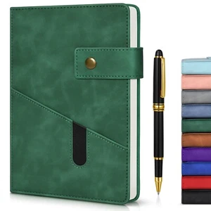 Hardcover Notebook Journal with Pen A5 200 Lined Pages Leather Cover Green - Picture 1 of 7