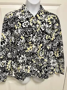 Lucy & Laurel Jacket Womens 3X Black White Shirt Floral Button Up 100% Linen - Picture 1 of 5