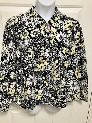 Lucy & Laurel Jacket Womens 3X  Black White Shirt Floral Button Up 100% Linen - Image 1 of 4