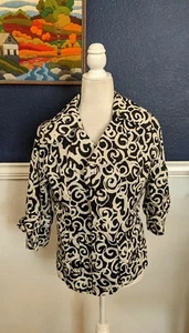 Luii Anthropologie Black Shite Swirl Geometric Blazer Button Jacket Sz Medium M - Picture 1 of 10