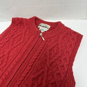 Aran Crafts Ireland 100% Merino Wool Red Full Zip Cable Knit Sweater Vest Sz XS - Picture 1 of 5