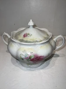 Vintage Large Flowered Hand Painted Master Sugar Bowl With A Lid - Picture 1 of 9