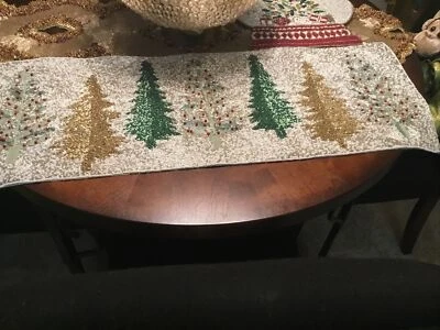 Christmas  Beaded Table Runner 36” Christmas Trees! NWT See Matching Placemats - Image 1 of 4