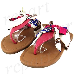 New girl's kids t strap slip on ribbon sandals color summer casual Fuchsia - Picture 1 of 8