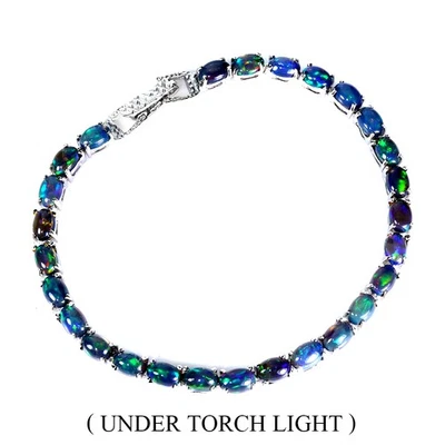 Браслет из стерлингового серебра 925 пробы с овальным черным опалом 6x4 мм ювелирные изделия с натуральными драгоценными камнями 7,5 - Изображение 1 из 4