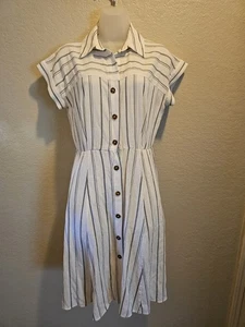 Vestido CALVIN KLEIN para mujer talla 4 blanco negro alfiler a rayas cuello hasta la rodilla - Imagen 1 de 5