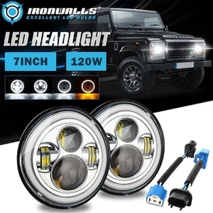 For Jeep Wrangler JK LJ TJ CJ Pair 7" LED Chrome Headlights Hi-Lo DRL Angel Eyes - Picture 1 of 12