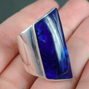 925 Sterling Silver Wraparound Blue Paua Abalone Shell Ring, M-UK, 6.5-USA - Picture 1 of 7