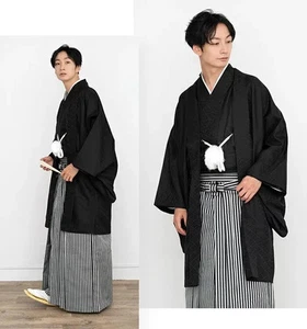 Kimono tradicional japonés para hombre HAORI Montsuki Hakama conjunto de 5 artículos negro - Imagen 1 de 17