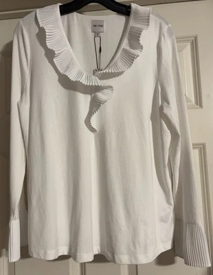 $148 Blusa Nic + Zoe Boho Acordeón Plisada Talla M Puños Manga Larga Foto 1 de 4