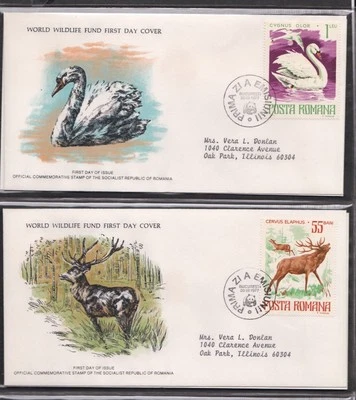 ROMANIA 1977 3 FIRST DAY COVERS WORLD WILDLIFE FUND WWF + CARDS + CACHET - Image 1 of 3