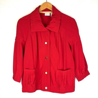Chico’s Chico’s Zenergy Snap Front Lightweight Red Windbreaker Pockets size 8 - Image 1 of 4