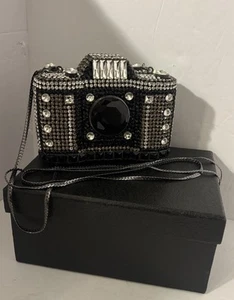 Cute Camera Shaped Crystal Clutch/Evening Bag. Fun!! Rhinestones/Crossbody - Picture 1 of 17