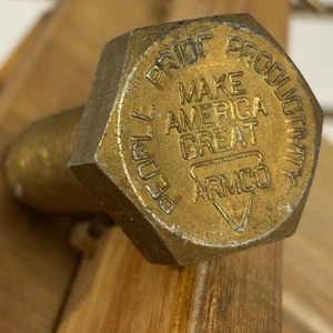 Vtg ARMCO “Make America Great” Gold Tone Hex Head Bolt Desk Ornament 1”x4” - Picture 1 of 7