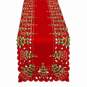 Grelucgo Embroidered Christmas Holiday Holly Tree Table Runner, Dresser Scarf... - Picture 1 of 5