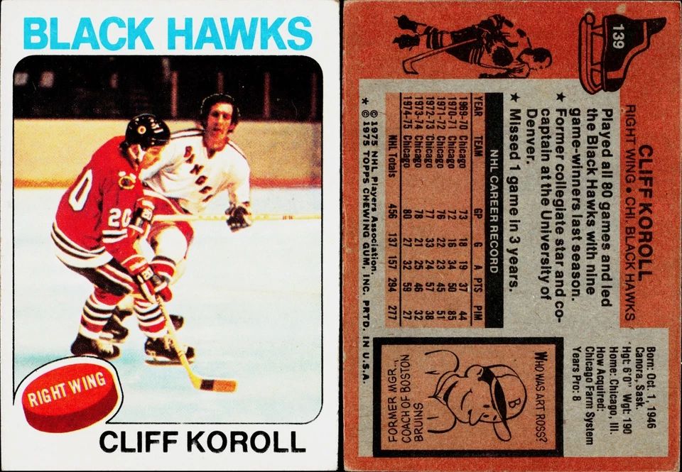 1975-76 Topps Hockey Card #139 Cliff Koroll - Image 1 of 1