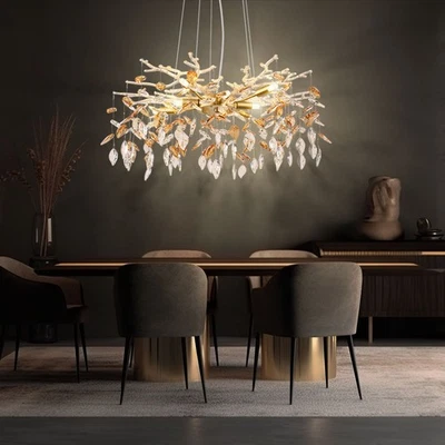 MARKENLOS Hängelampe Pendelleuchte Kronleuchter Esstischlampe Luster Kristalle Gold 120 cm