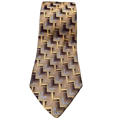 Corbata Paul Dione Azul Negro Dorado Geométrica Tejida 100% Seda Trabajo Boda Foto 1 de 4