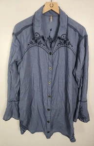 Free People Women's Sz. L Baby Blues Button Front Shirtdress Embroidered - Picture 1 of 6