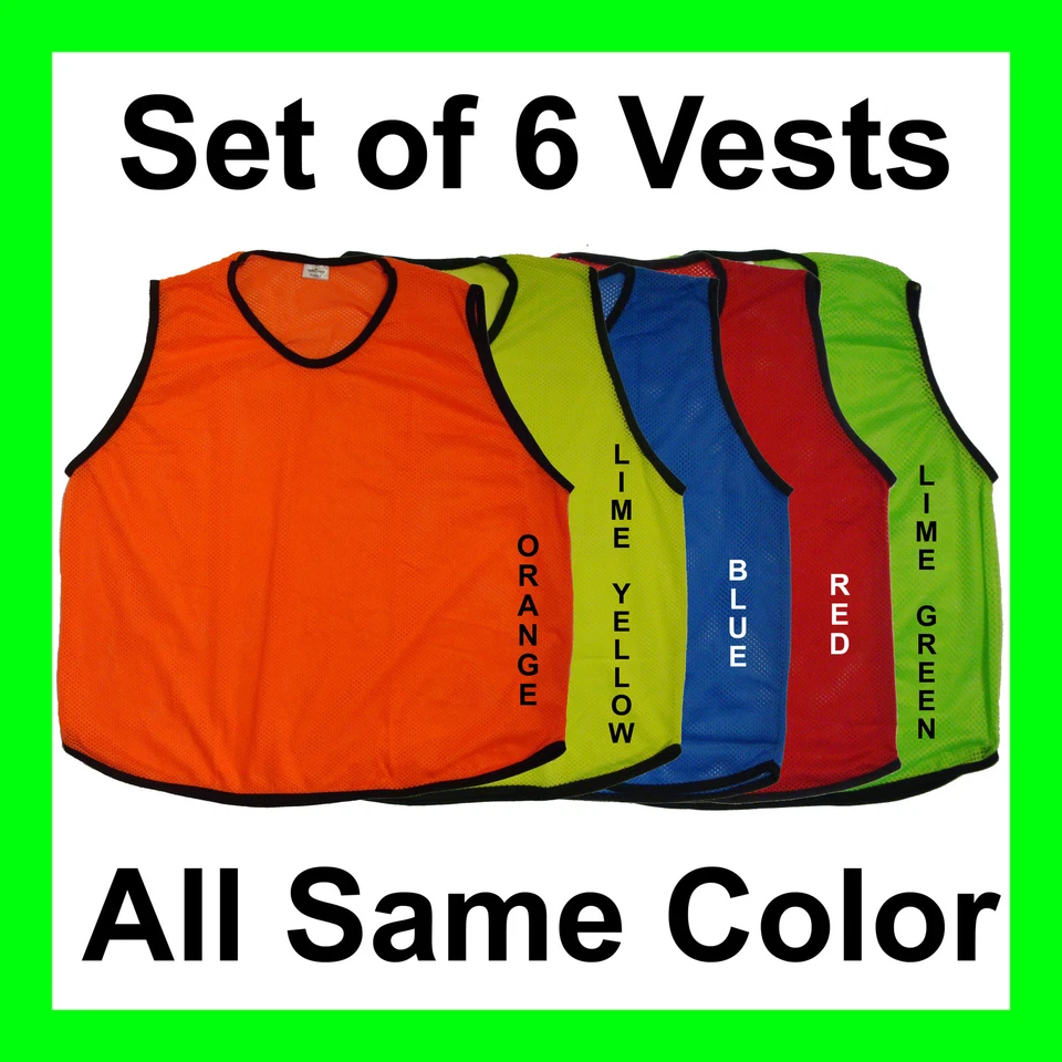6 SCRIMMAGE VESTS SOCCER BASKETBALL FOOTBALL YOUTH ADULT PINNIES JERSEYS - Image 1 of 1
