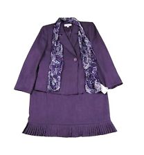 $200 Le Suit Skirt Blazer Scarf 3 Piece Set 16P Lined Purple New With Tags
