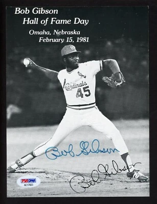 BOB GIBSON AUTOGRAPHED 6"x8" 1981 Omaha Nebraska HOF Day Postcard PSA COA - Image 1 of 3