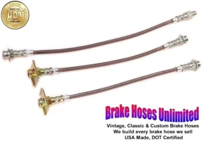 STAINLESS BRAKE HOSE SET Plymouth Valiant 1967 1968 1969 - 6 Cyl, with 9" Drums - Image 1 of 2