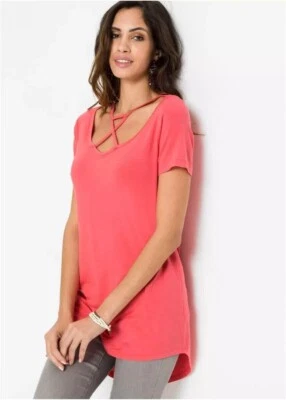 Bodyflirt @ Kaleidoscope Size M 14 16 Coral Pink Dip Hem Long TOP Strappy Casual - Image 1 of 4