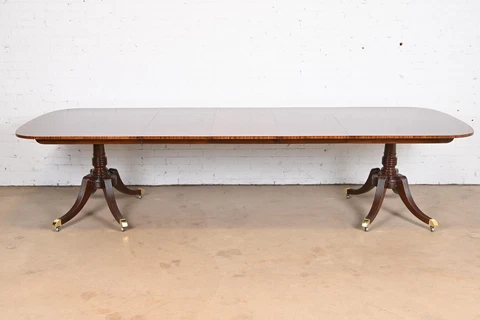 Baker Furniture Georgian Banded Mahogany Double Pedestal Extension Dining Table Cover