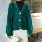 Women Lady Fluffy Coat Top Sweater Faux Fur Loose Puff Sleeve Jacket Winter