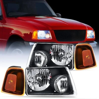 Faros de repuesto para Ford Ranger 2001-2011 carcasa negra esquinas ámbar Foto 1 de 4