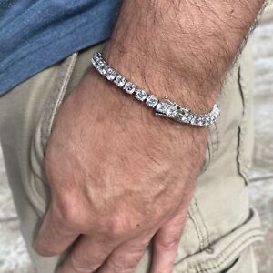 Men's Tennis Bracelet Solid Stainless Steel Iced AAA CZ 8" Inch x 5MM Thick